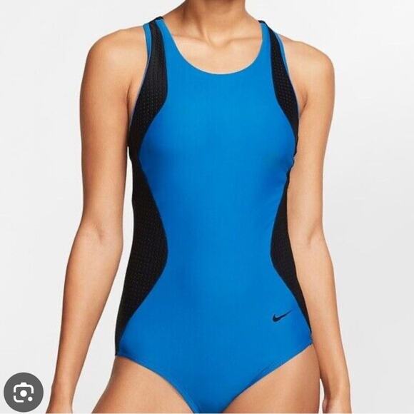 Nike Hydralock Sculpt Mesh Racerback One Piece Blue & Black Swimsuit Size Small - Picture 1 of 5